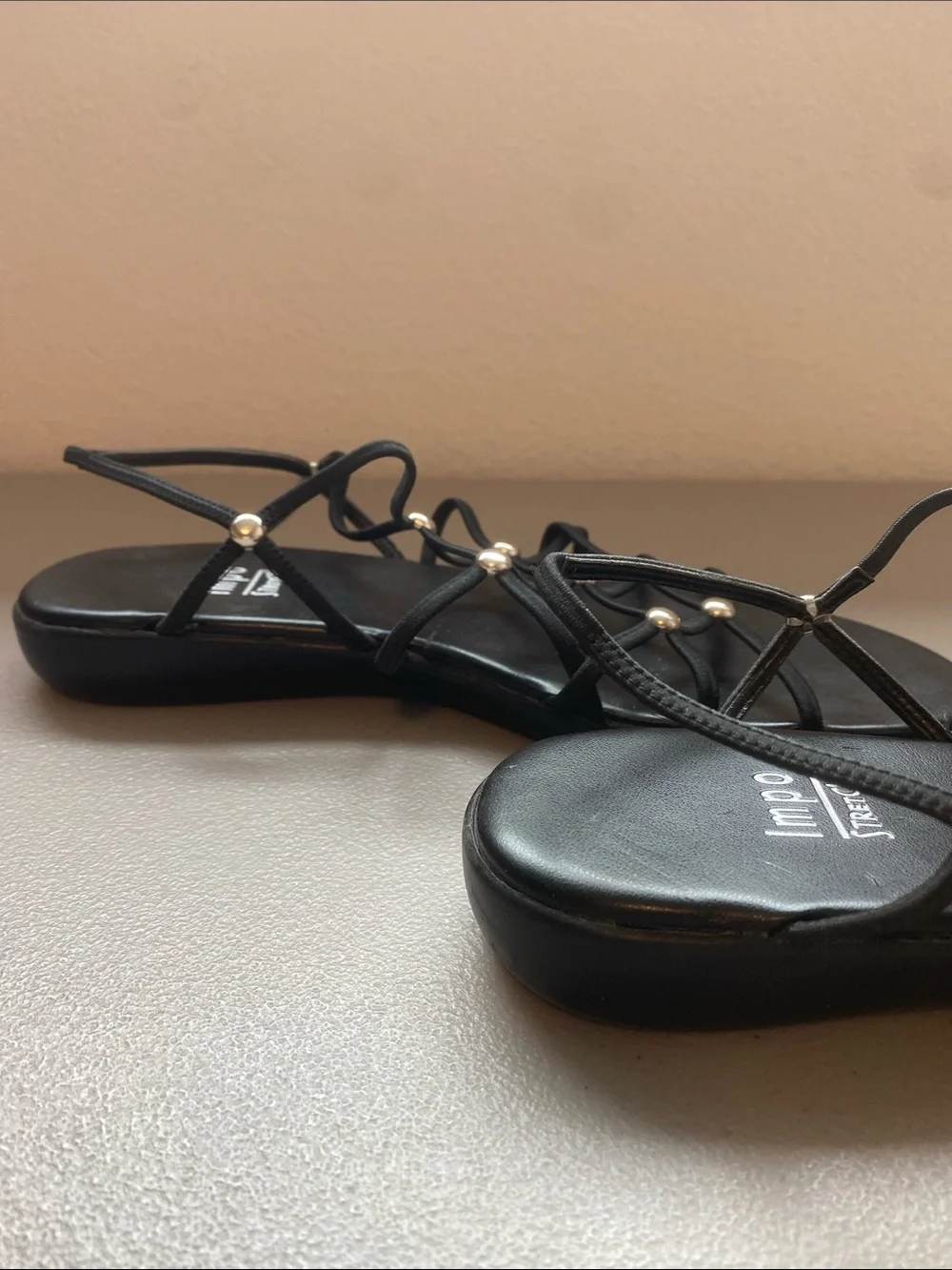 Impo Stretch Black Strappy Sandals with Silver Studs Size 9 Women’s
